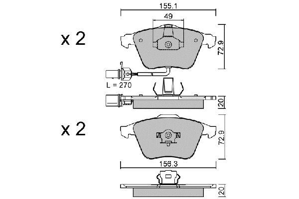 Jeu de 4 plaquettes de frein AISIN ref. BPVW-1015